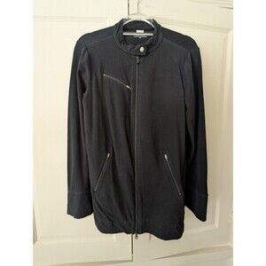 Eileen Fisher Black 2-way Zip Organic Cotton Blend Longline Jacket NWOT Size M